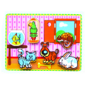 Wooden Thick Puzzle Spielzeug für Baby mit Familie Tiere (80498)